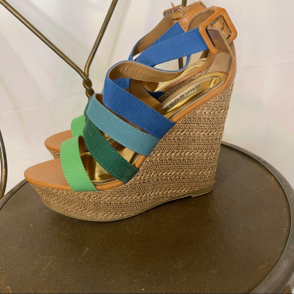 Bamboo Blue & Green Strappy Wedge Sandals